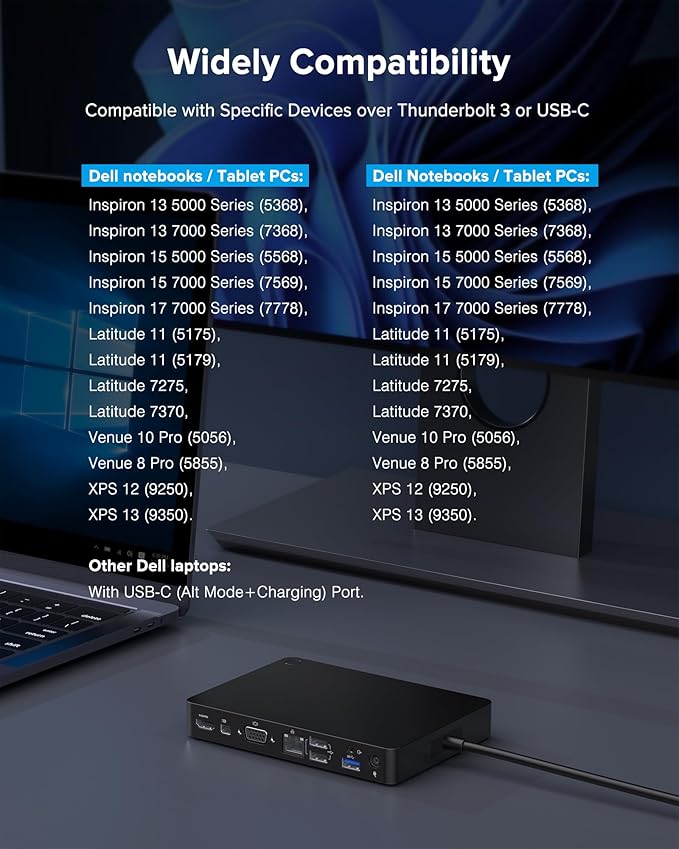 Docking Station WD15 USB C con MiniDP, HDMI, VGA, Ethernet y 5 USB miniatura 8