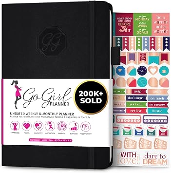 GoGirl Planner and Organizer for Women A5 Size Weekly Planner, Goals Journal & Agenda to Improve Time Management, Productivity & Live Happier. Undated Start Anytime, Lasts 1 Year Black