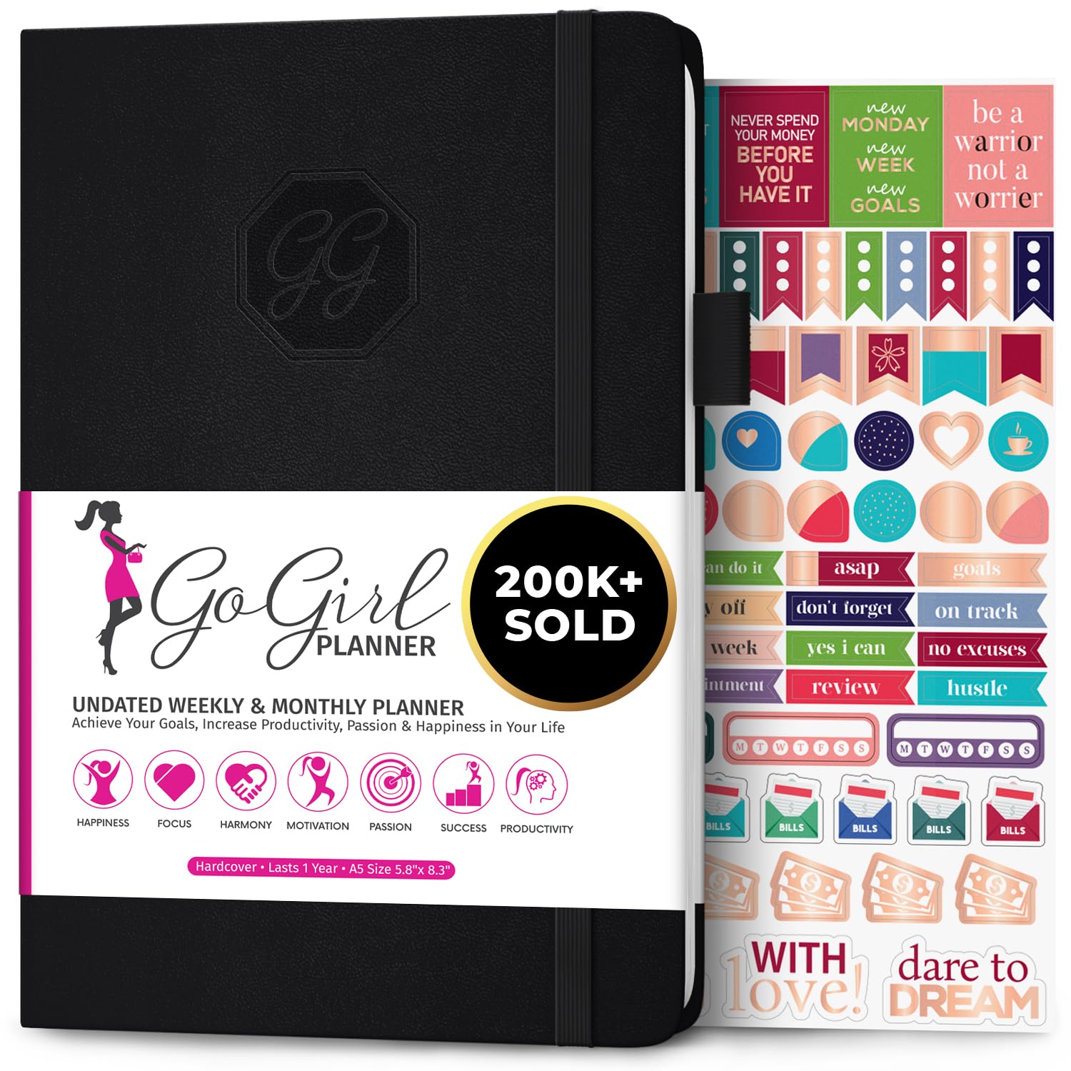 GoGirl Planner and Organizer for Women – A5 Size Weekly Planner, Goals Journal & Agenda to Improve Time Management, Productivity & Live Happier.