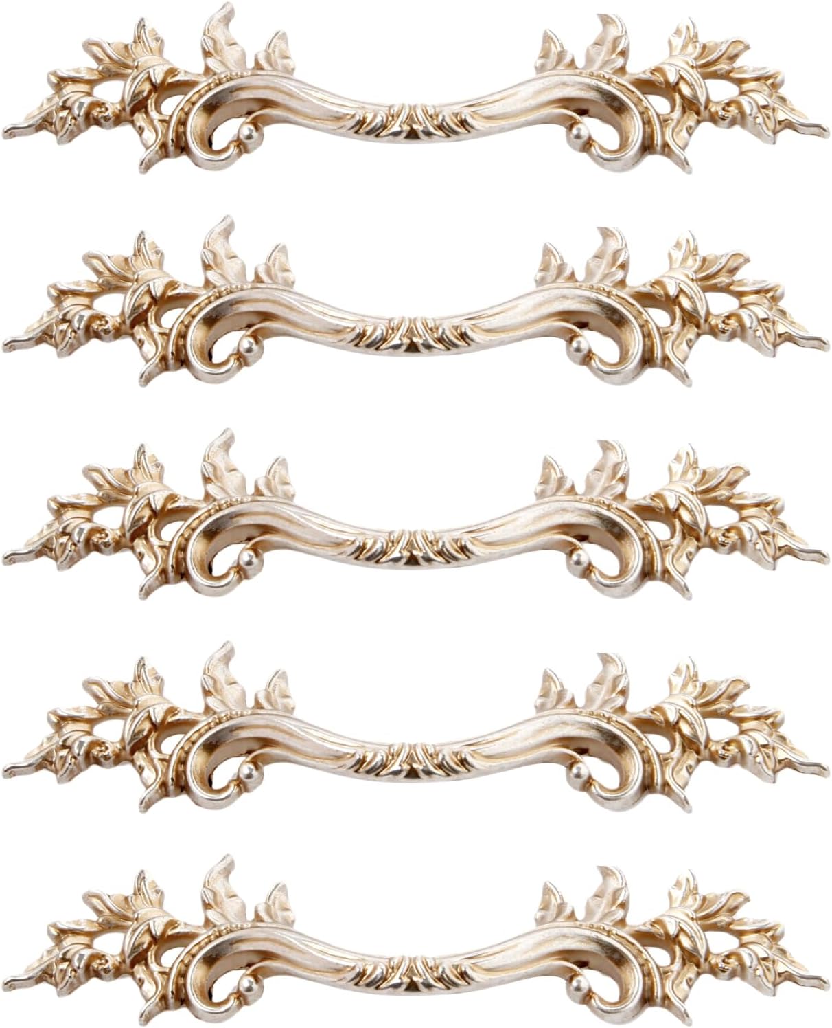 Mgoodoo 5PCS 6.6" French Provincial Drawer Pulls, Antique Gold Furniture Pulls Retro Vintage European Style Handles for Cabinets Dresser Gates Door Closet Cupboard Kitchen Hardware