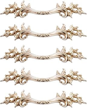 5PCS 6.6" French Provincial Drawer Pulls, Antique Gold Furniture Pulls Retro Vintage European Style Handles for Cabinets Dresser Gates Door Closet Cupboard Kitchen Hardware