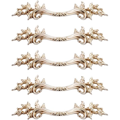 Mgoodoo 5PCS 6.6" French Provincial Drawer Pulls, Antique Gold Furniture Pulls Retro Vintage European Style Handles for Cabinets Dresser Gates Door Closet Cupboard Kitchen Hardware
