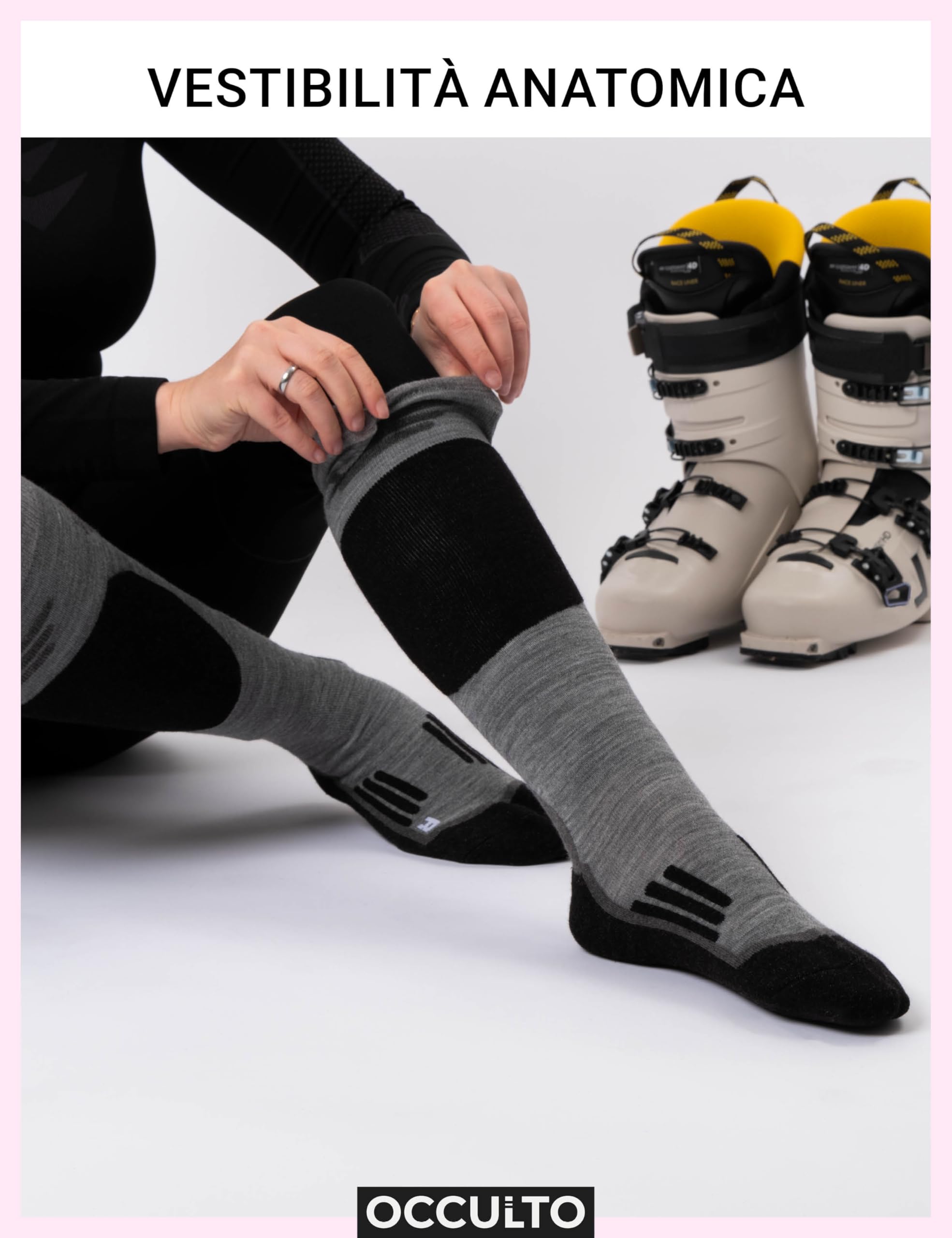 Occulto Calze da Sci Lana Merino Uomo & Donna pacco da 2 (modello: Toni)
