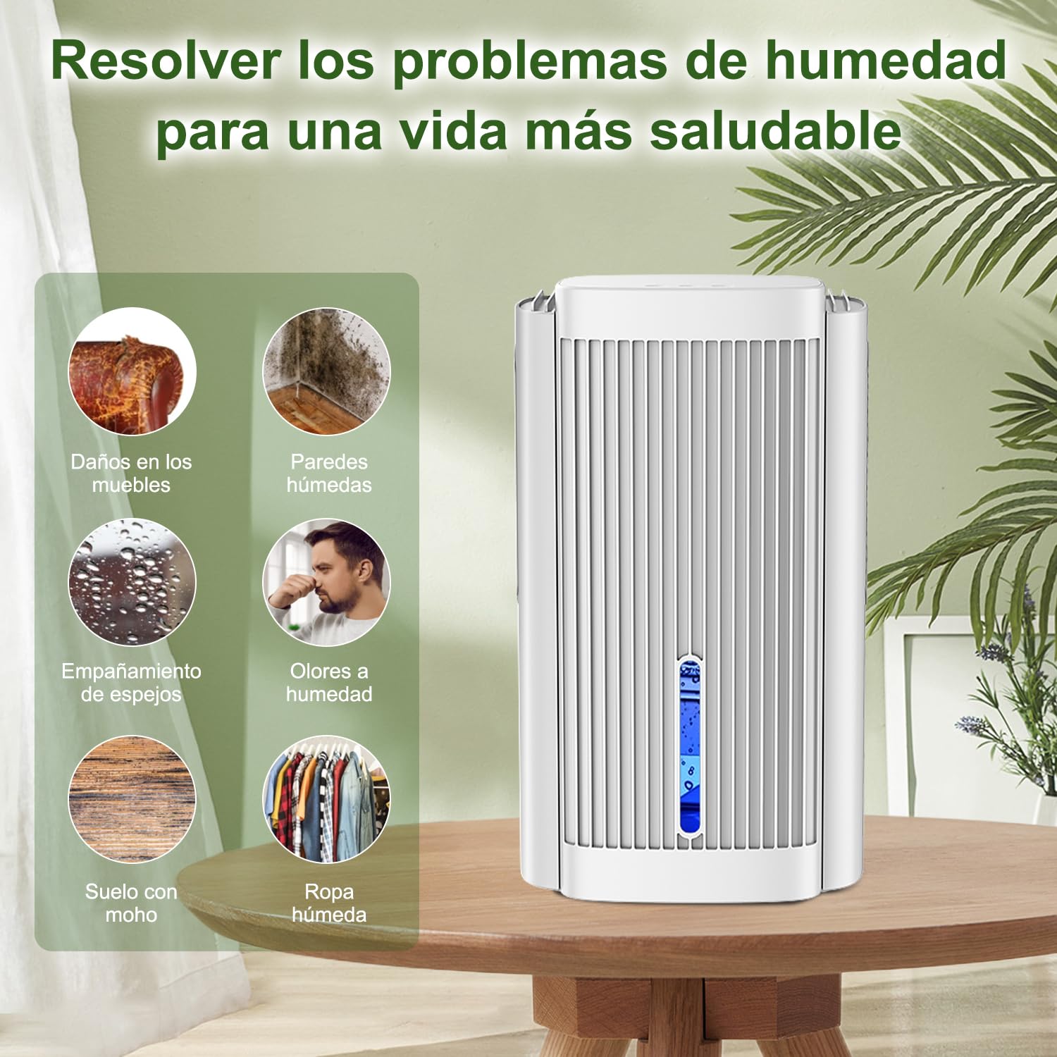 Deshumidificador Eléctrico 2,5 L para Casa, Absorbe Humedad Silencioso (<28 dB), Deshumidificador de Humedad para Dormitorio, Baño y Armario, Modo Sueño, Luz LED, Apagado Automático, Blanco