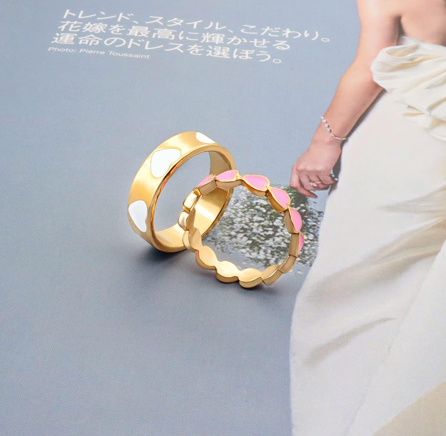 2PCS Colorful Heart Ring Band Rings Set for Women Couple Cute Love Heart Plain Stackable Finger Rings Wedding Preppy Jewelry Gift