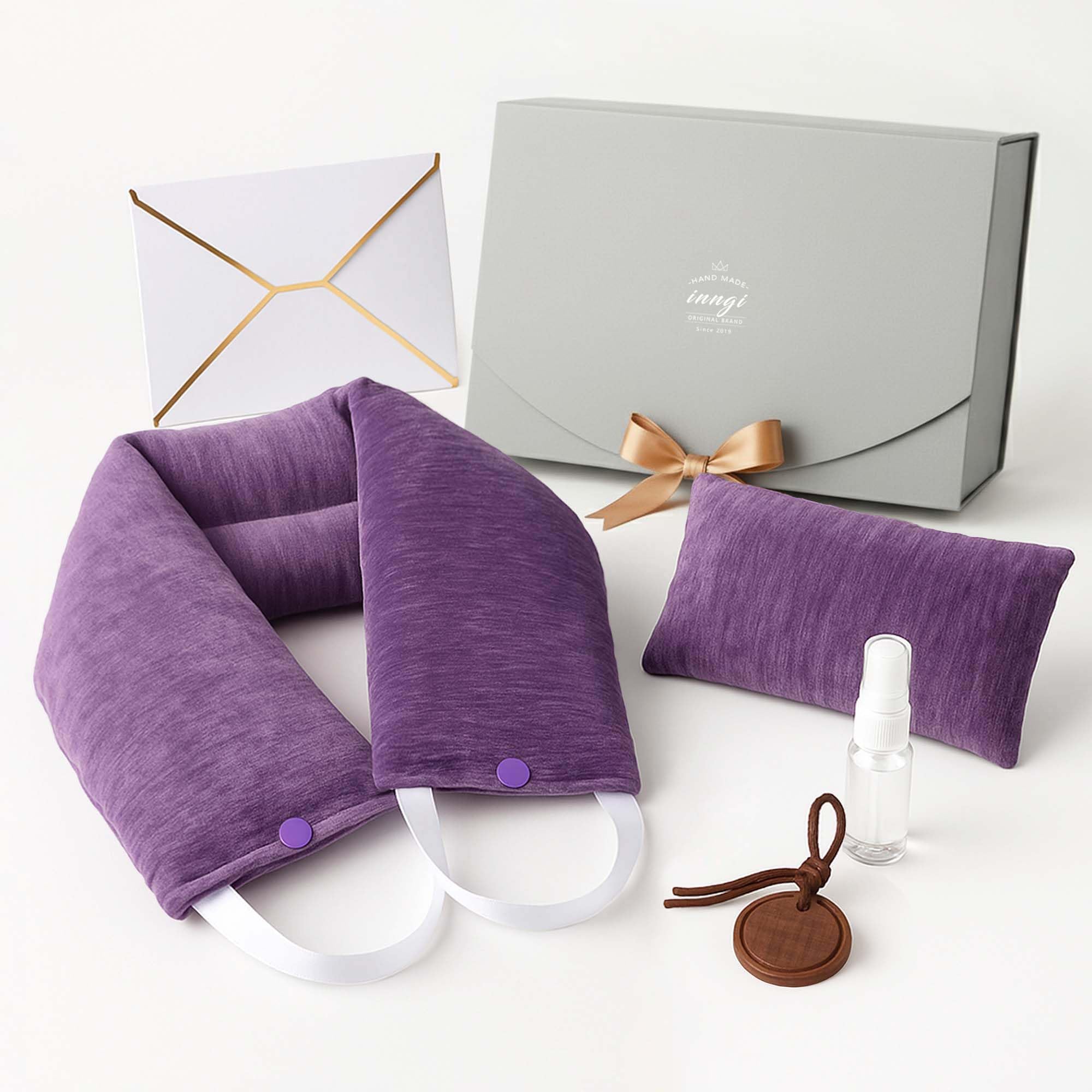 Luxury Lavender Microwavable Neck Wrap & Eye Mask Set – Moist Heat Pads with Himalayan Salt & Aromatherapy – Premium Chenille Covers, Gift Box for Relaxation & Self-Care Gifts for Women Lavender