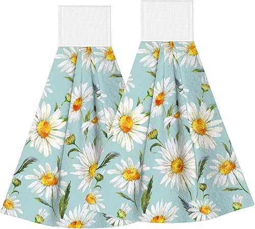 Miniatura 11 de Toallas de mano retro de los años 70 para cocina, diseño de margaritas, estilo bohemio, de secado rápido, con lazo, 2 unidades, para baño, baño,