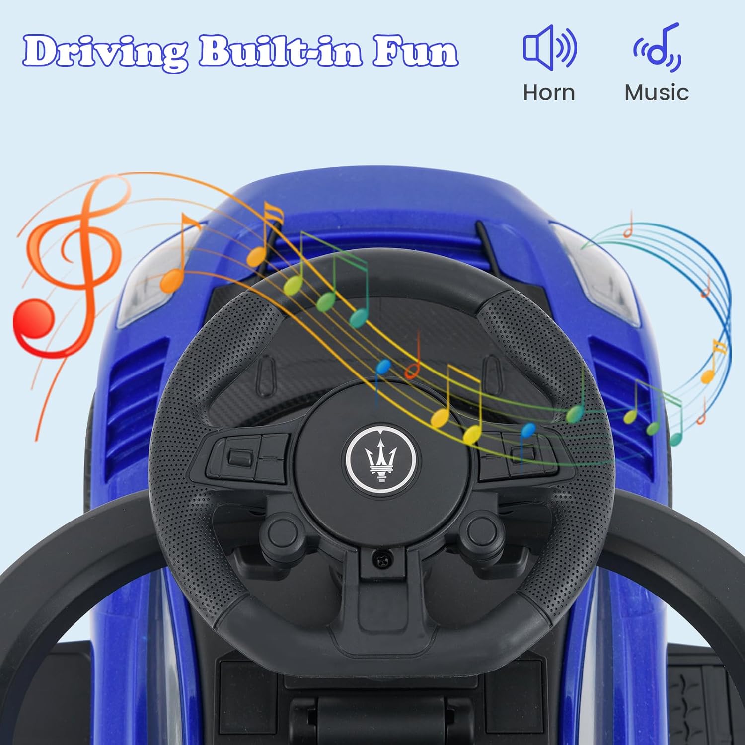 INFANS 3 in 1 Push Car for Toddlers, Licensed Maserati Baby Stroller Sliding Walking Car with Push Handle, Horn, Music, Underneath Storage, Foot-to-Floor Ride on Toys for Boys Girls (Blue)