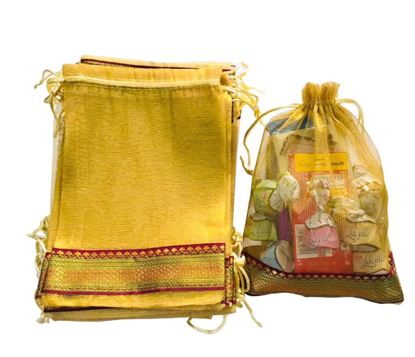 Moira Womens Silk Brocade Potli Bags (Golden; 23 X 18 Cm) - Pack Of 10 Pieces Capacity- 500 Grm (B08M68C331) Amazon Price History, Amazon Price Tracker