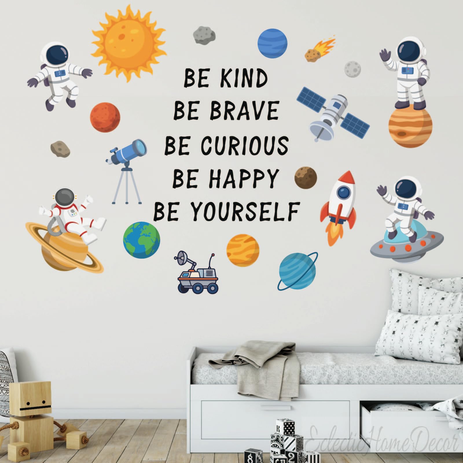 Autocollant mural planète et astronaute au design moderne