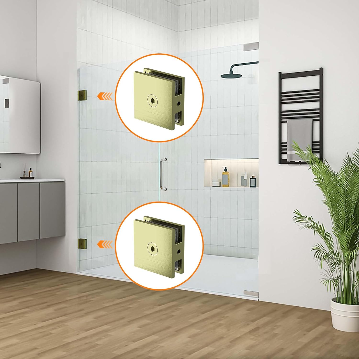 Brushed Gold Glass Clamp for Bathroom, 3PCS Shower Glass Clamps for 1/4" to 1/2"(6-12mm) Tempered Glass, U-Clamp for Shower Door