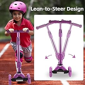 3 Wheel Scooter for Kids Ages 6-12,Kids Scooter with Light Up Wheels, Sturdy Deck Design, and 4 Height Adjustable Suitable for Kid Ages 3-12