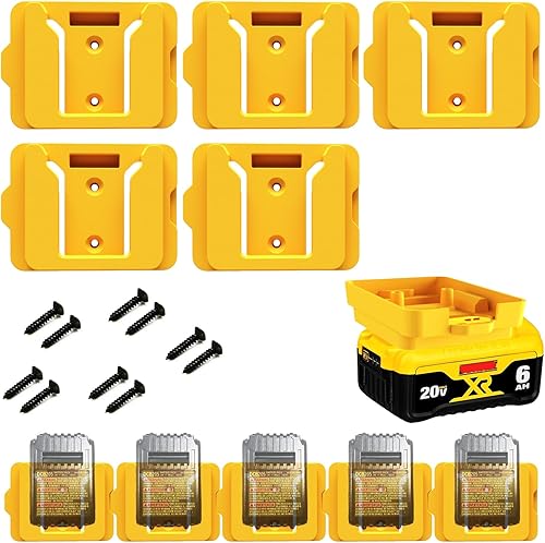 Soportes de batería para Dewalt 20V Mount Dock Fit para 20V 60V (sin batería), paquete de 5 soportes de base de batería para baterías DCB200 DCB203