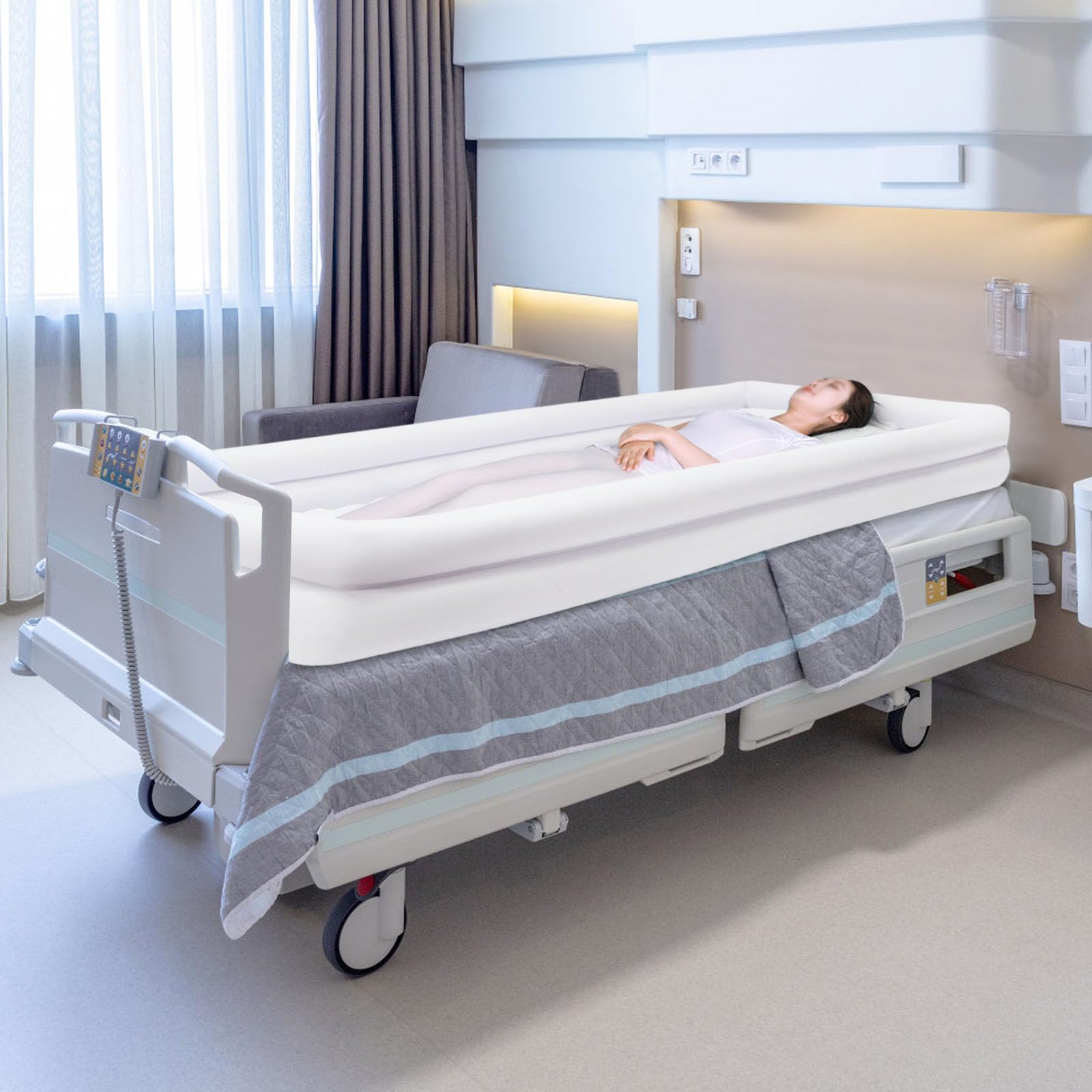 Juego de bañera de ducha inflable médica, sistema de ducha portátil junto a la cama con bomba, ayuda de baño simple en el cabezal de ducha y cama para discapacitados/ancianos/postrados en cama