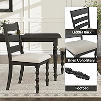 Vista 3 de Kmax Juego de 2 sillas de comedor estilo granja, silla de cocina rústica tapizada con respaldo de escalera, silla de madera natural con patas