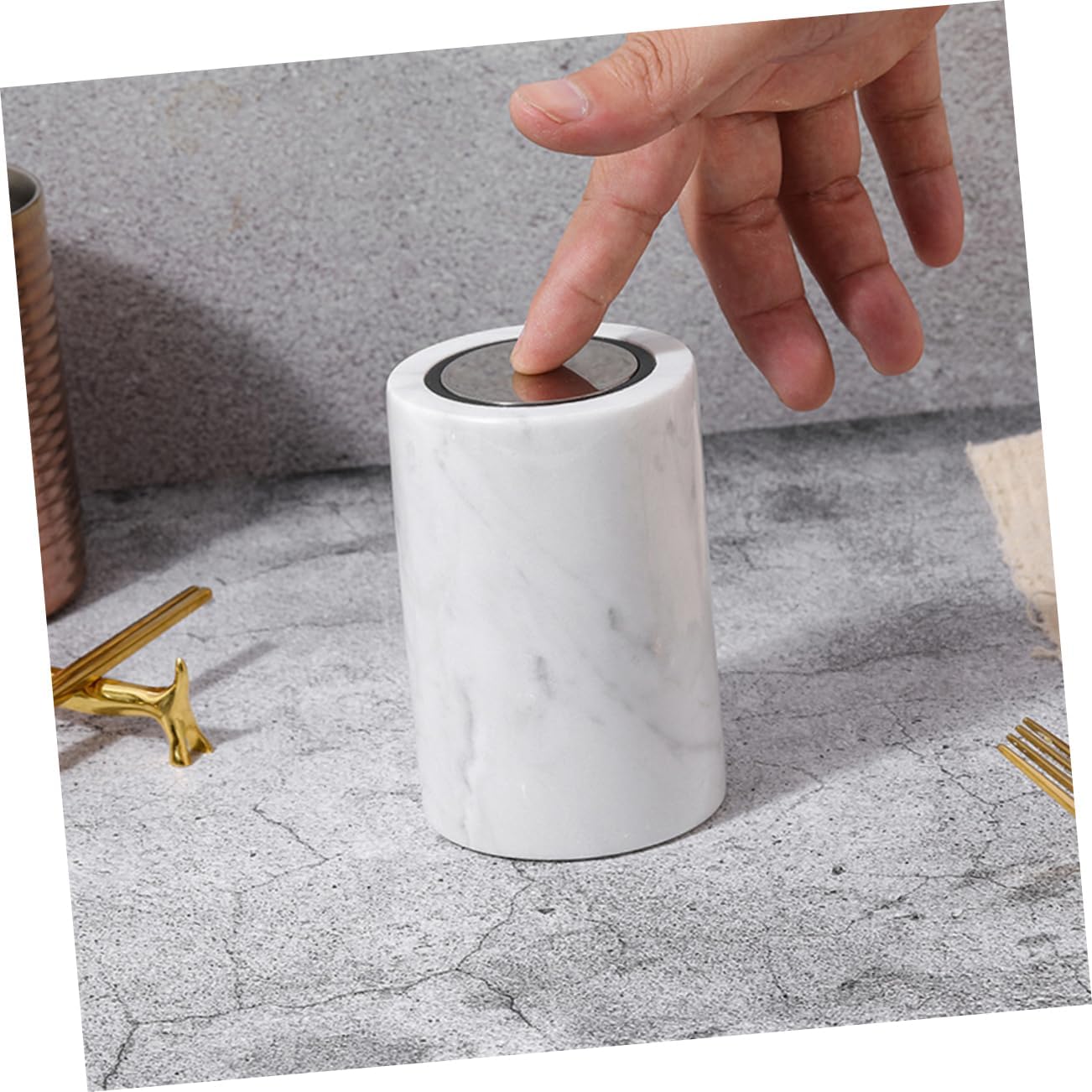 Ciieeo Cotton Swab Dispenser Box Marble Pattern Toothpick Holder for Drawing Room