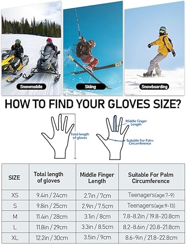Miniatura 6 de FIORETTO Guantes de esquí impermeables para nieve, esquí, invierno, cálidos, snowboard, Thinsulate, térmicos, transpirables, guantes de snowboard