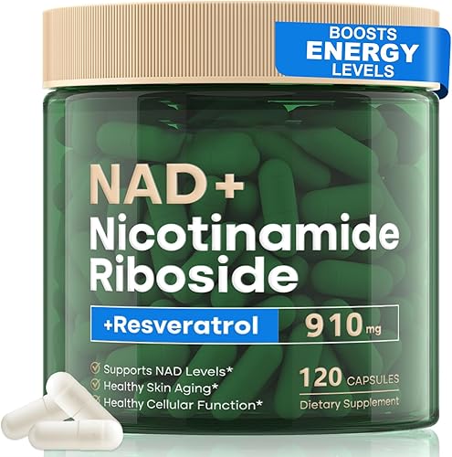Miniatura 1 de Suplemento NAD+ - Suplemento de nicotinamida ribósido de 910 mg para hombres y mujeres, resveratrol de ribósido de nicotinamida liposomal, para