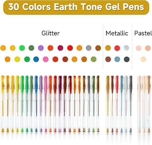 Miniatura 2 de Shuttle Art - Juego de 60 bolígrafos de gel tonos tierra, 30 bolígrafos de gel tonos tierra marrones con 30 recambios para adultos, para libros de