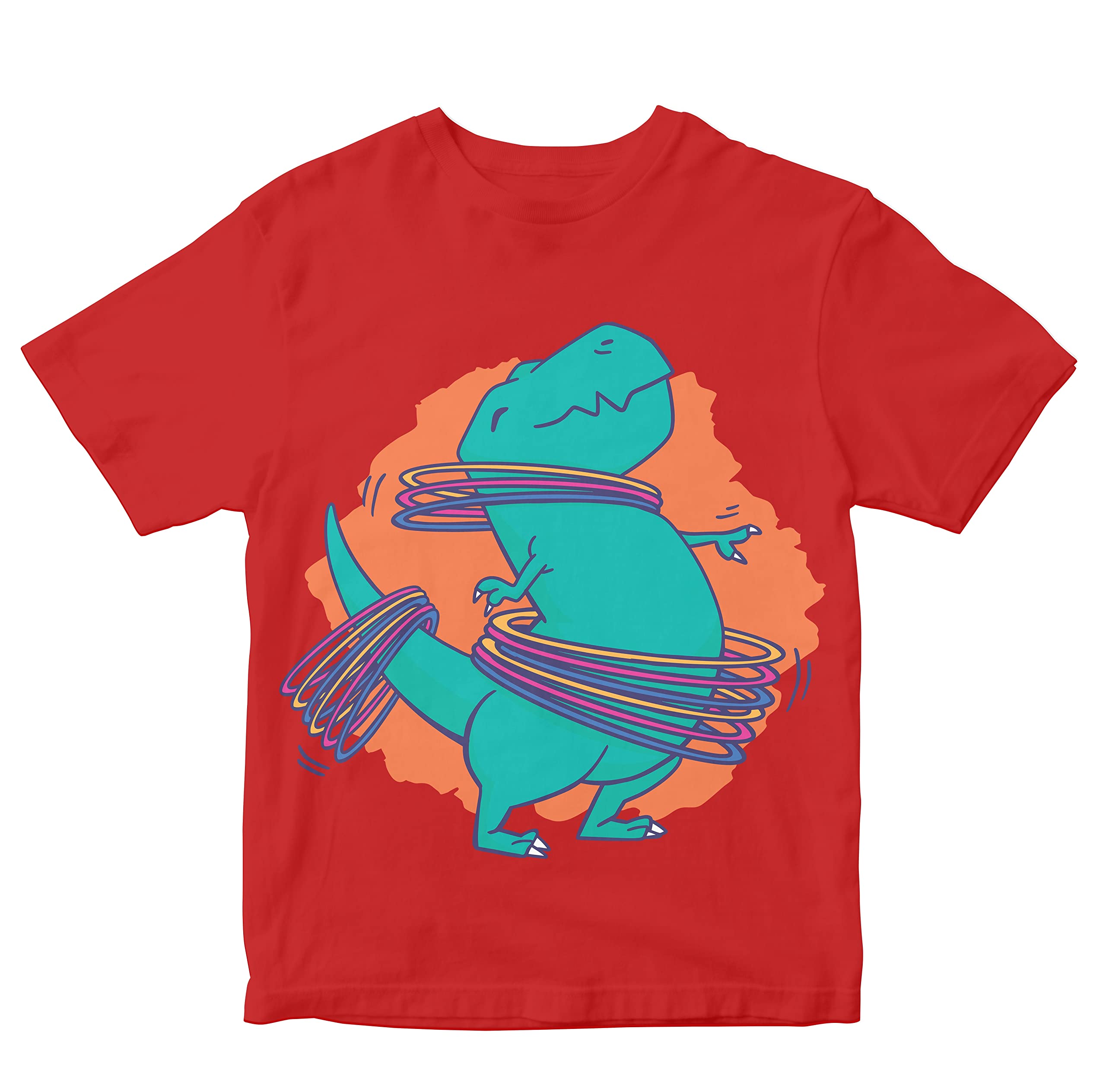 Heybroh Boys' T-Shirt Cute T-Rex Hula Hooping 100% Cotton Boy's Girl's Regular Fit Unisex T-Shirt