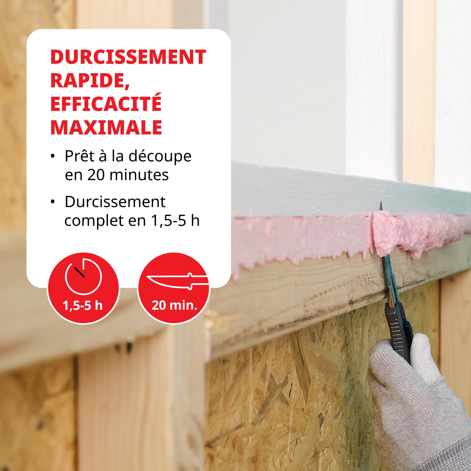 Mousse polyuréthane coupe-feu FOME FLEX Fire Block – pistolable, haute résistance, joints minéraux & métalliques – 12 x 750 ml, résistance au feu jusqu’à 240 min, étanchéité fumée & gaz