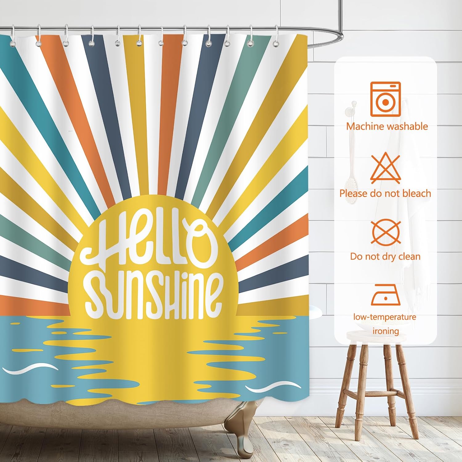 APROPHIC Colorful Sunshine Shower Curtain Yellow Retro Sun Bath Curtain