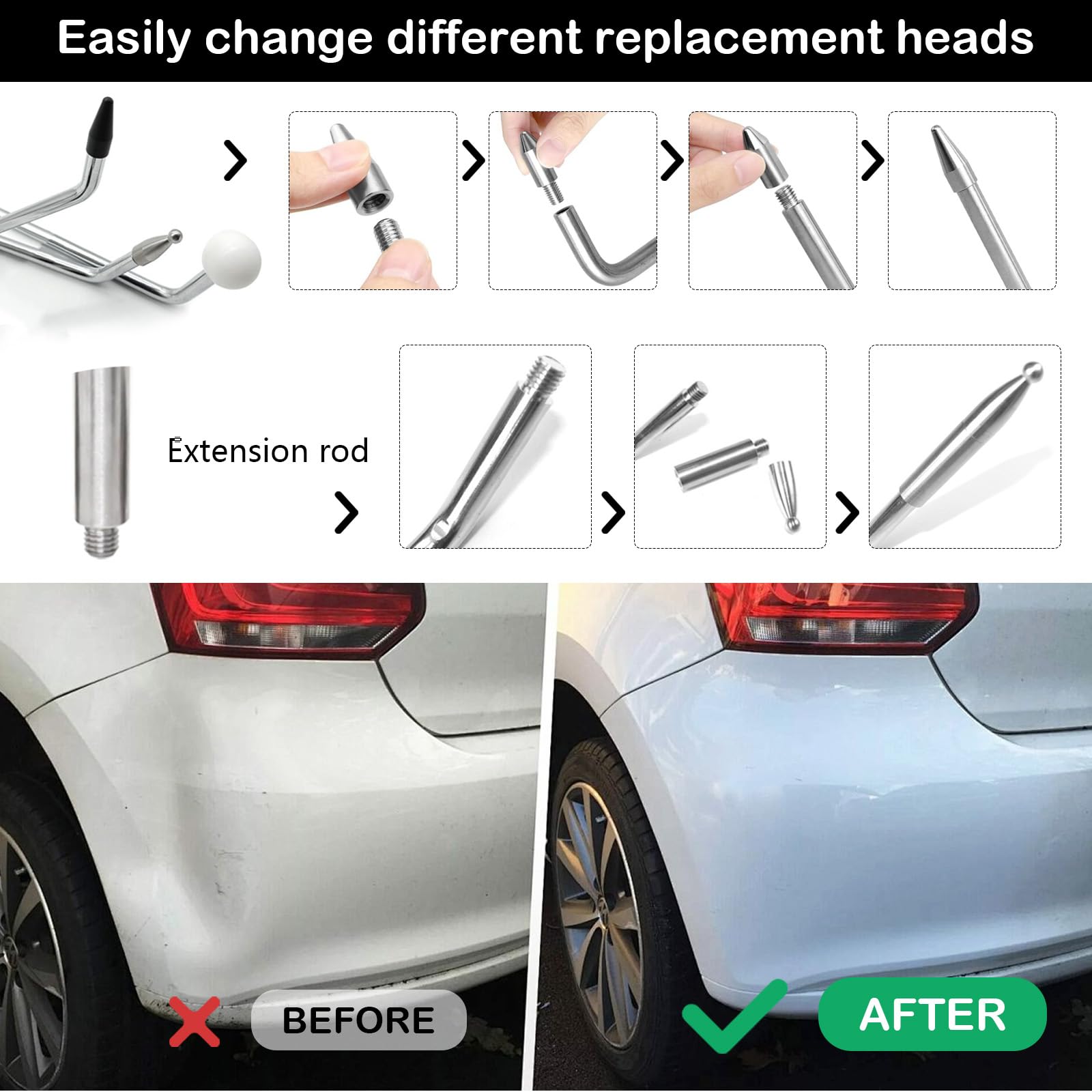 Kit de Eliminación de Abolladuras, Dent Repair Kit Herramientas con Cabezal de Punzón Herramientas de Reparación de Abolladuras sin Pintura