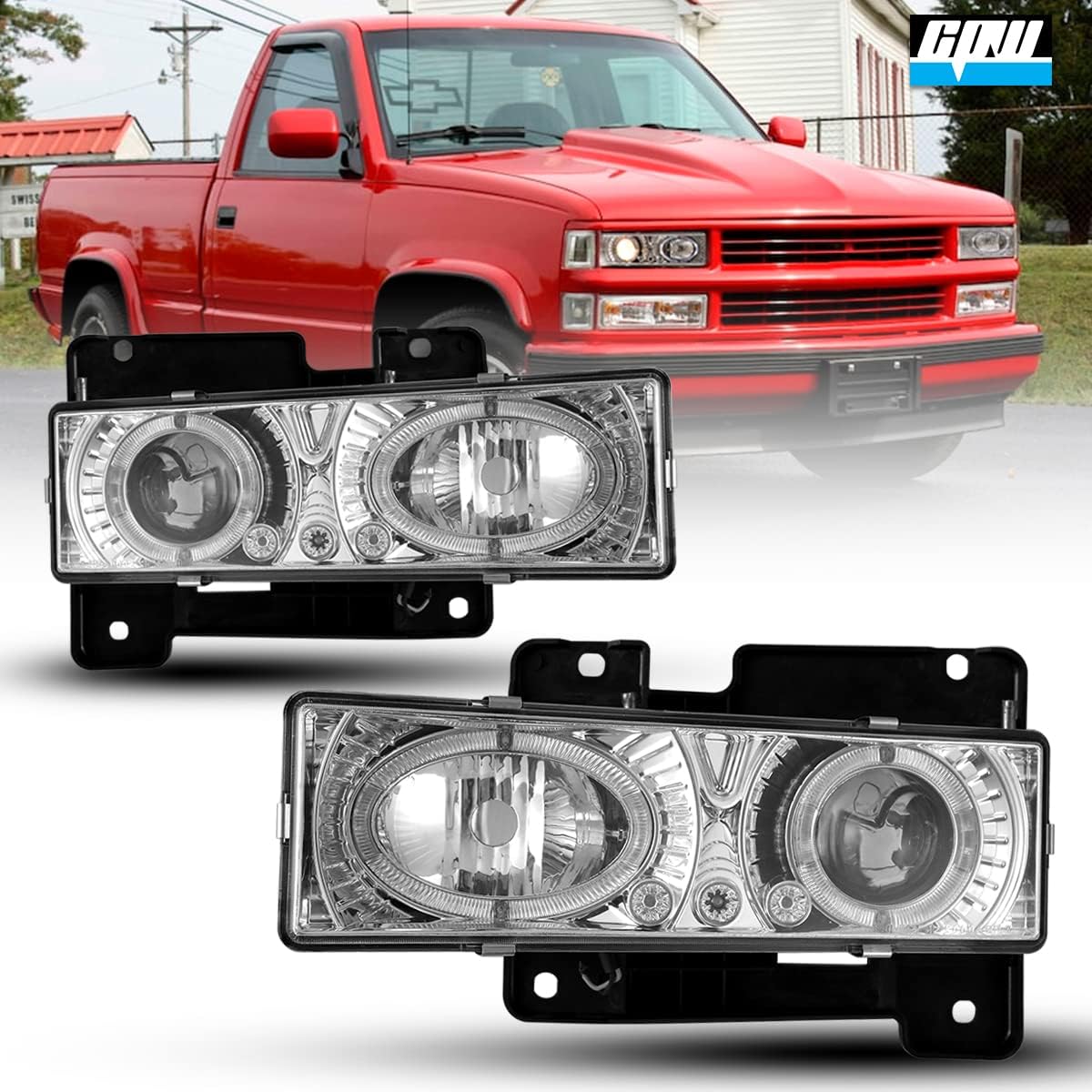 CPW Headlights Fit For 1988-1999 Chevy C1500 C2500 C3500 K1500 K2500 K3500 1992-1999 Chevy Suburban 1500 2500 1992-1994 Chevy Blazer 1995-2000 Chevy Tahoe Chrome/Clear