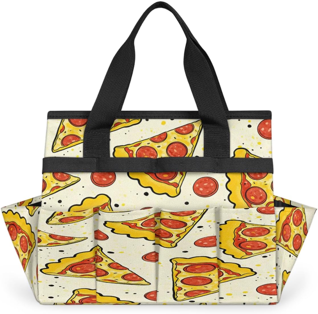 Pizza theme Garden Tool Bag, Heavy Duty Gardening Tote Bag with 10 Pockets,Standable Garden Home Tool Kits Organizer,Gardening bag for women Men Indoor and Outdoor Gardening.