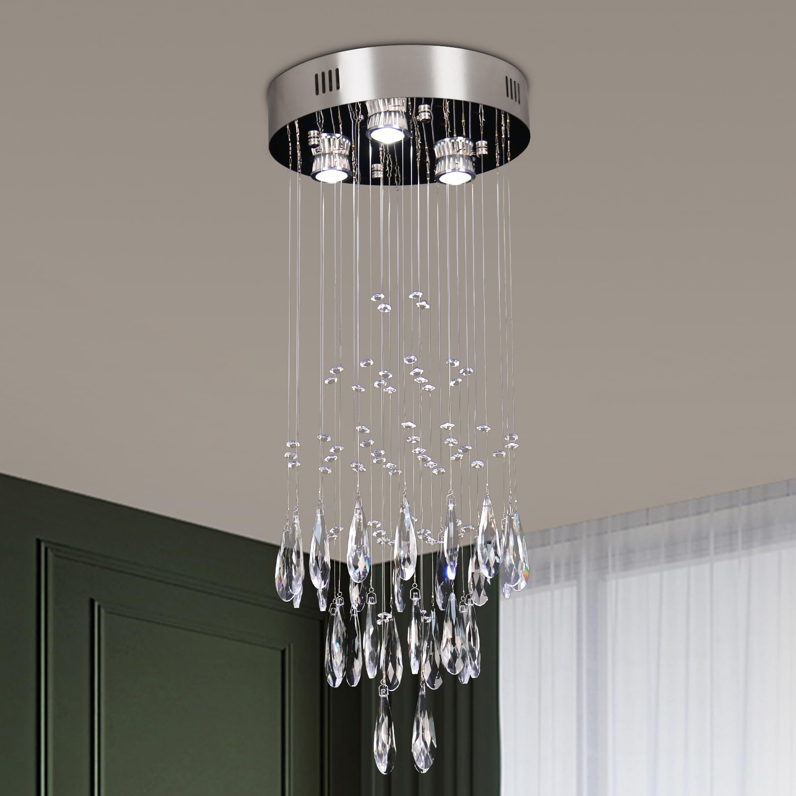 11.8''Modern Luxury 3-Lights Chandelier Lighting Flush Mount Ceiling Light Fixture Pendant Lamp Crystal Chandeliers k9 Crystal Ball Flush Mount Ceiling Light Fixture for Hallway Living Room Bedroom
