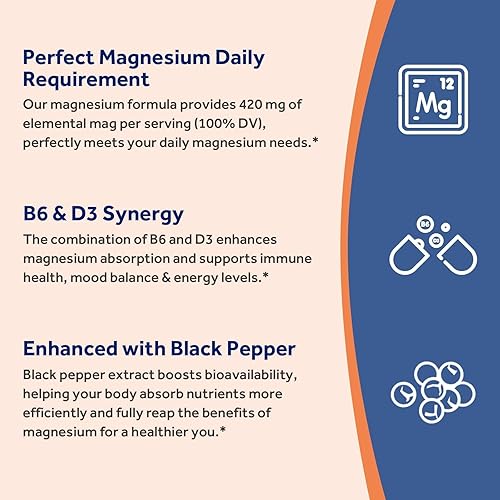 Miniatura 3 de Doctor's Recipes Glicinato de magnesio 420 mg con vitamina B6 y D3  Absorción mejorada con pimienta negra  Apoya la salud muscular, nervios, sueño y