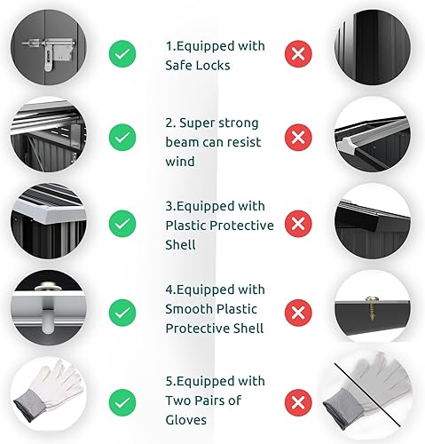 Miniatura 5 de UDPATIO Cobertizo de almacenamiento al aire libre de 8 x 6 pies cobertizo de jardín de metal para bicicleta bote de basura herramienta cortacésped