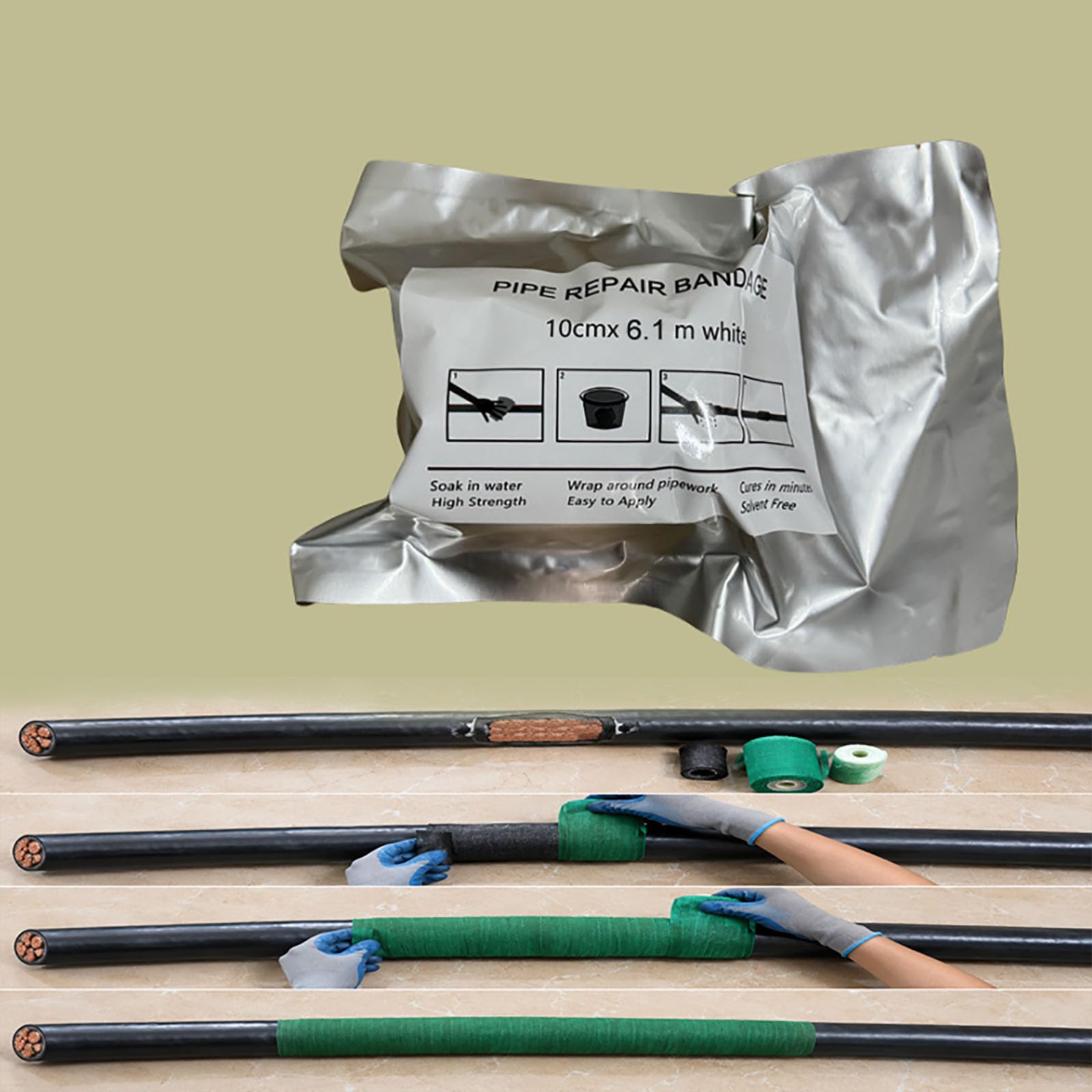 Venda de Reparación para Cable Blindado, Cinta Impermeable de Fibra de Vidrio para Cubierta de Cable Eléctrico, Cinta Industrial Autoadhesiva de Reparación, Protección Eléctrica de Curado Rápido