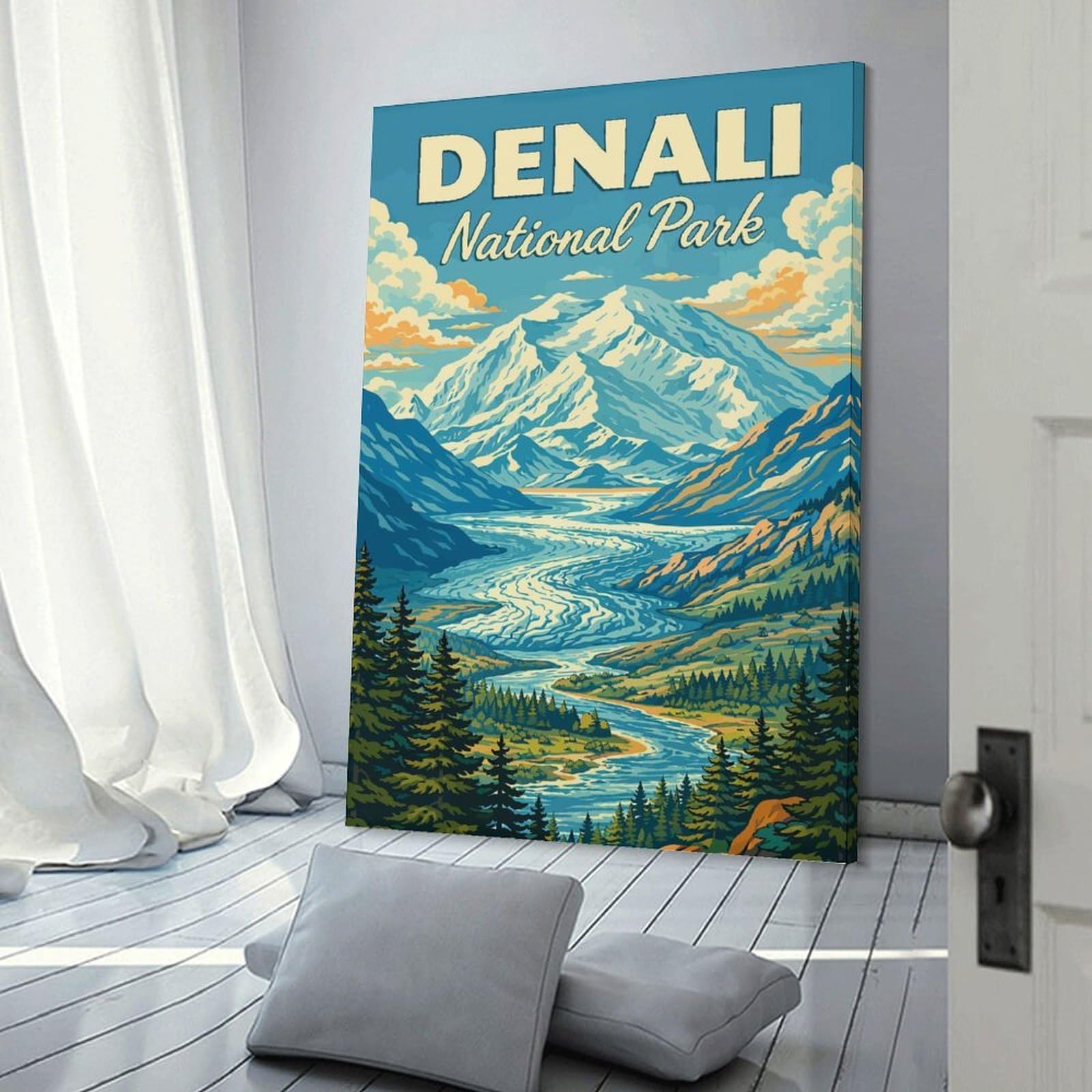 Junmoney Frame-Style-8 Room Decor Wall Art Denali National Park Alaska Vintage Travel Poster – Alaska National Park Retro Landscape, 20X30inch(50X75cm), For Lounge Decor, Bedroom Walls Or Flats, Canvas Styling For A Polishe