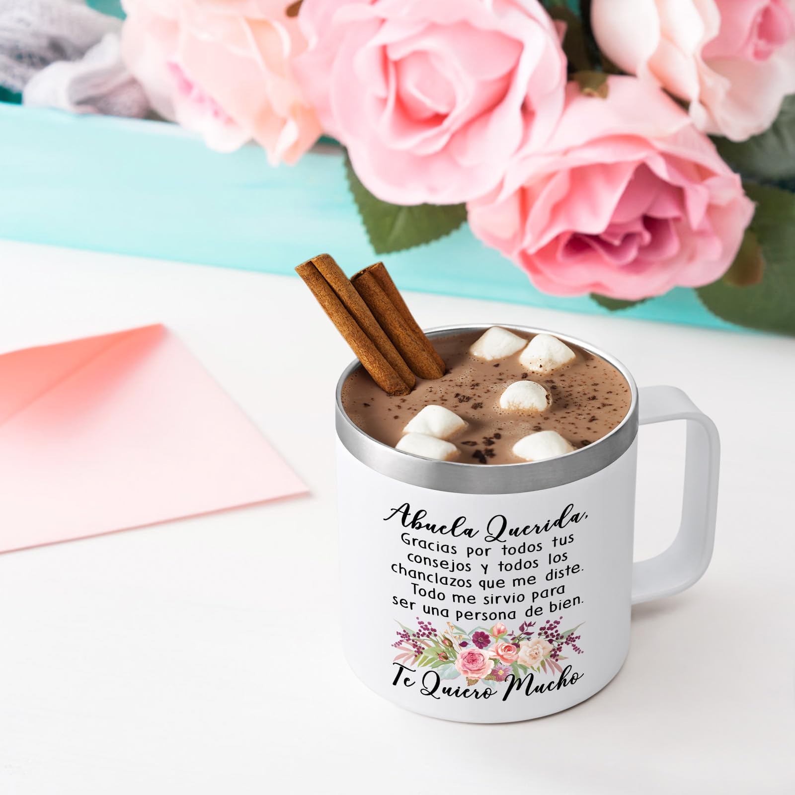 Lifecapido Regalos para la abuela, Regalos Para El Dia De La Madre, Regalo De Cumpleaños para Madre, La abuela Querida Stainless Steel Coffee Mug, Regalos para Mujer in Mother's Day (14oz White)