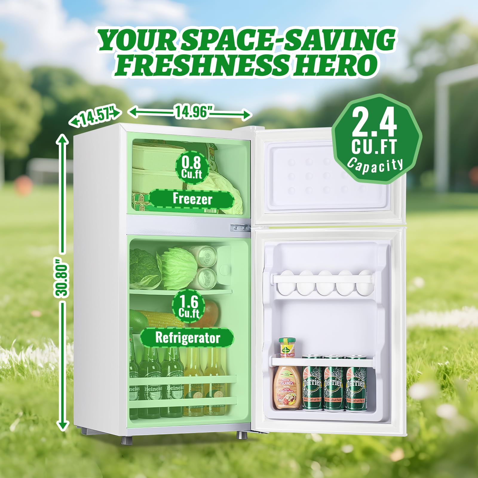 Demuller 2.4 Cu.Ft Mini Fridge With Top Freezer Apartment Size Dual Door Compact Refrigerator For Personal Use Small Fridge With Egg Tray, 7 Temperature Control For Dorm, White on Fridge.com - View 5