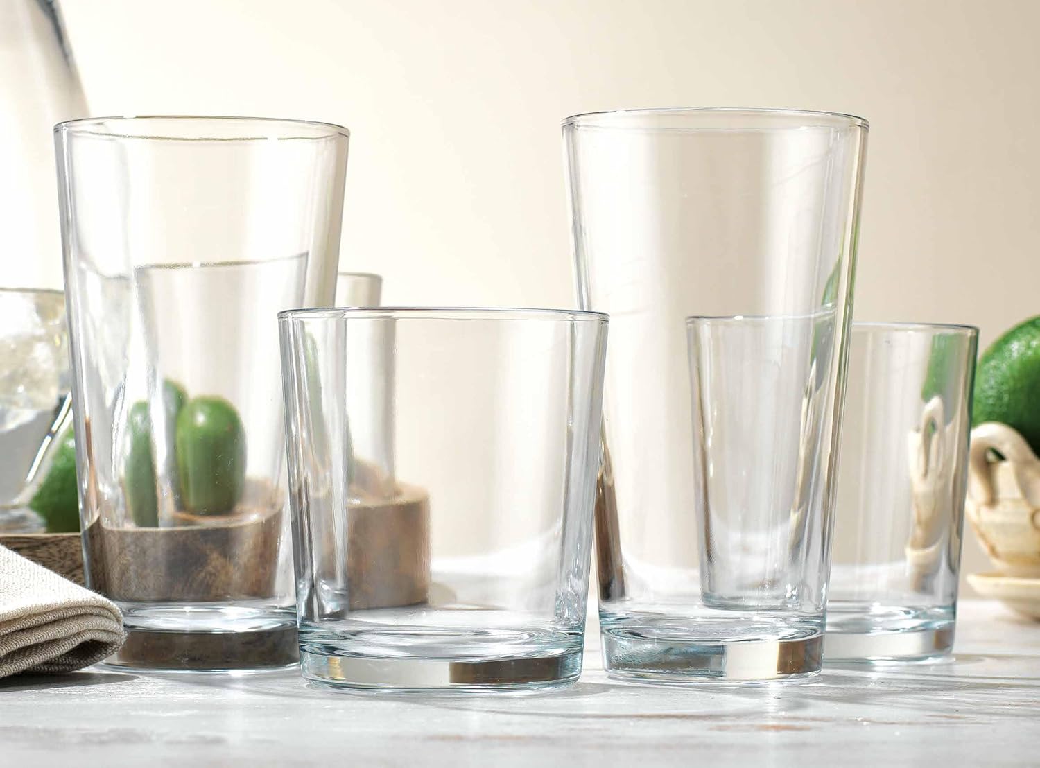 Glaver's Drinking Glasses Set of 12. Glassware set, 6 Highball Glass Cups, 6 Whiskey glasses. Classic Drinkware Set 17 oz Tall Glasses Set and 13 oz Rock Glasses.