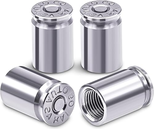 MEAJOO 4 tapas de vástago de válvula de neumático con carcasa tipo bala, tapa de vástago de aire de automóvil de aleación de aluminio, cubiertas
