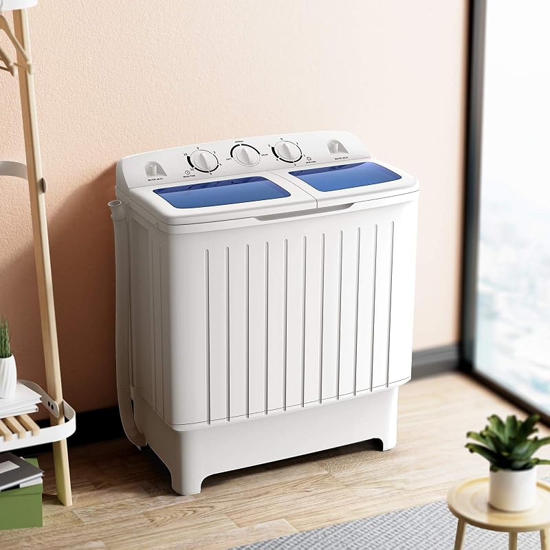 Giantex Lavadora portátil, capacidad de 20 libras, combo de lavadora de 2 libras y centrifugadora de 8 libras, compacta para apartamentos, casas rodantes, dormitorios, azul y blanco, GT24267-PE