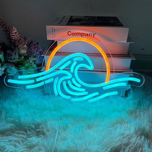 Miniatura 6 de Warmthwish Letrero de neón con diseño de amanecer y puesta de sol, con ondas de sol, para dormitorio, montañas, letrero de neón LED hecho a mano