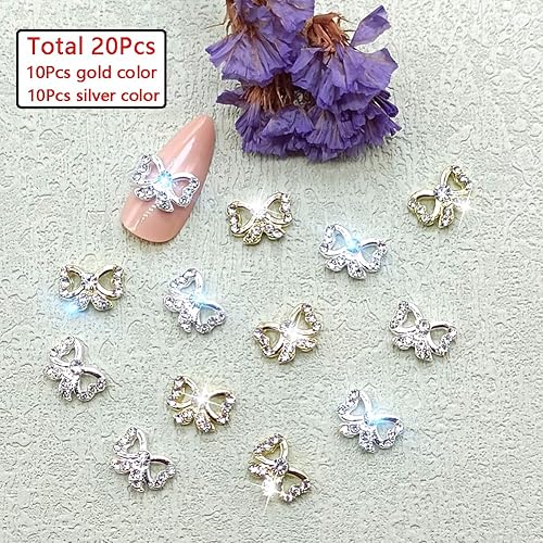 Miniatura 10 de 20 dijes de aleación de mariposa para uñas, gemas de mariposa de metal 3D, diamantes de imitación de uñas de cristal brillante para uñas acrílicas,