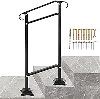 Vista 18 de VEVOR Kit de barandilla para escaleras al aire libre, pasamanos de 5 pies de 0 a 5 escalones, barandilla de aluminio negro de ángulo ajustable