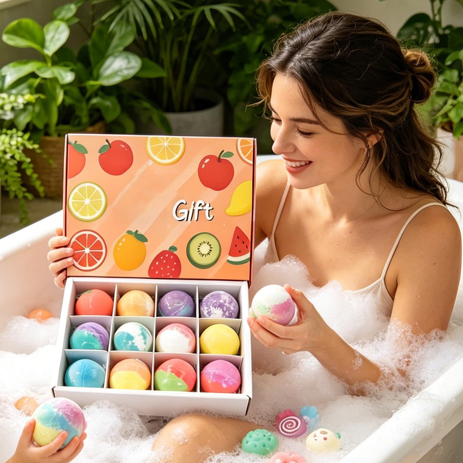 Kula Do Kąpieli Musująca Z Bąbelkami z zabawką w środku 12 sztuk do mycia | Owocowy wzór musująca kula do kąpieli do pielęgnacji i relaksu SPA w domu i w podróży do łazienki hotelu na