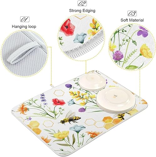 Vista 170 de Tapete de secado de platos de mariposas botánicas para encimera de cocina, almohadilla de secado de microfibra absorbente, grande, 18 x 24 pulgadas