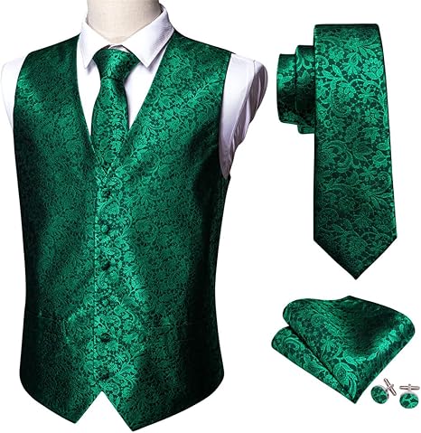 Set Da 6 Gilet Uomo In Seta - Con Gemelli E Spilla, Elegante Per Cerimonie E Eventi - Foto 5