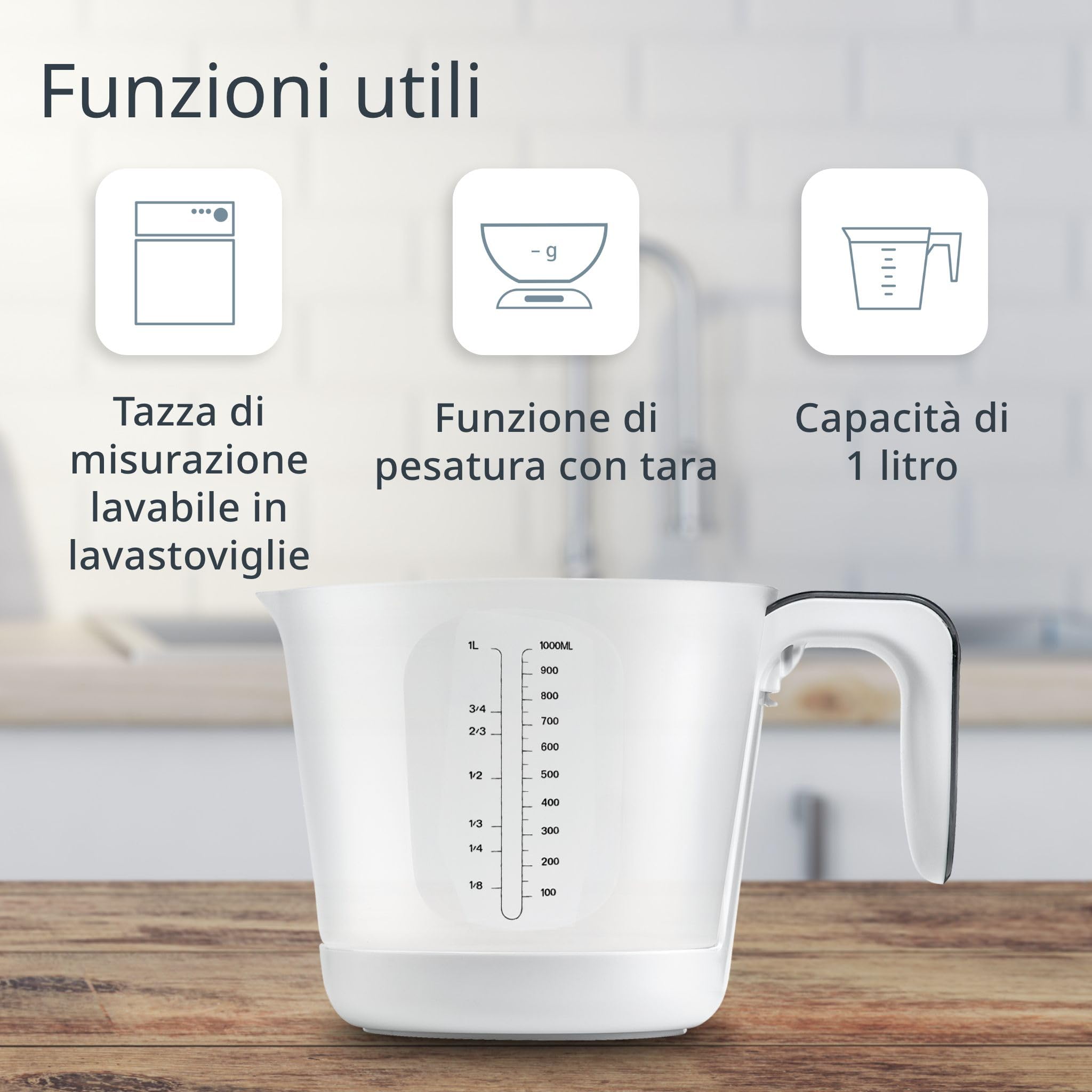 ADE Bilance Graduate Digitali - Misurino con Bilancia | Bilance da Cucina con Misurino per Pesare & Misurare - Misurino Elettronico Bianco/Nero
