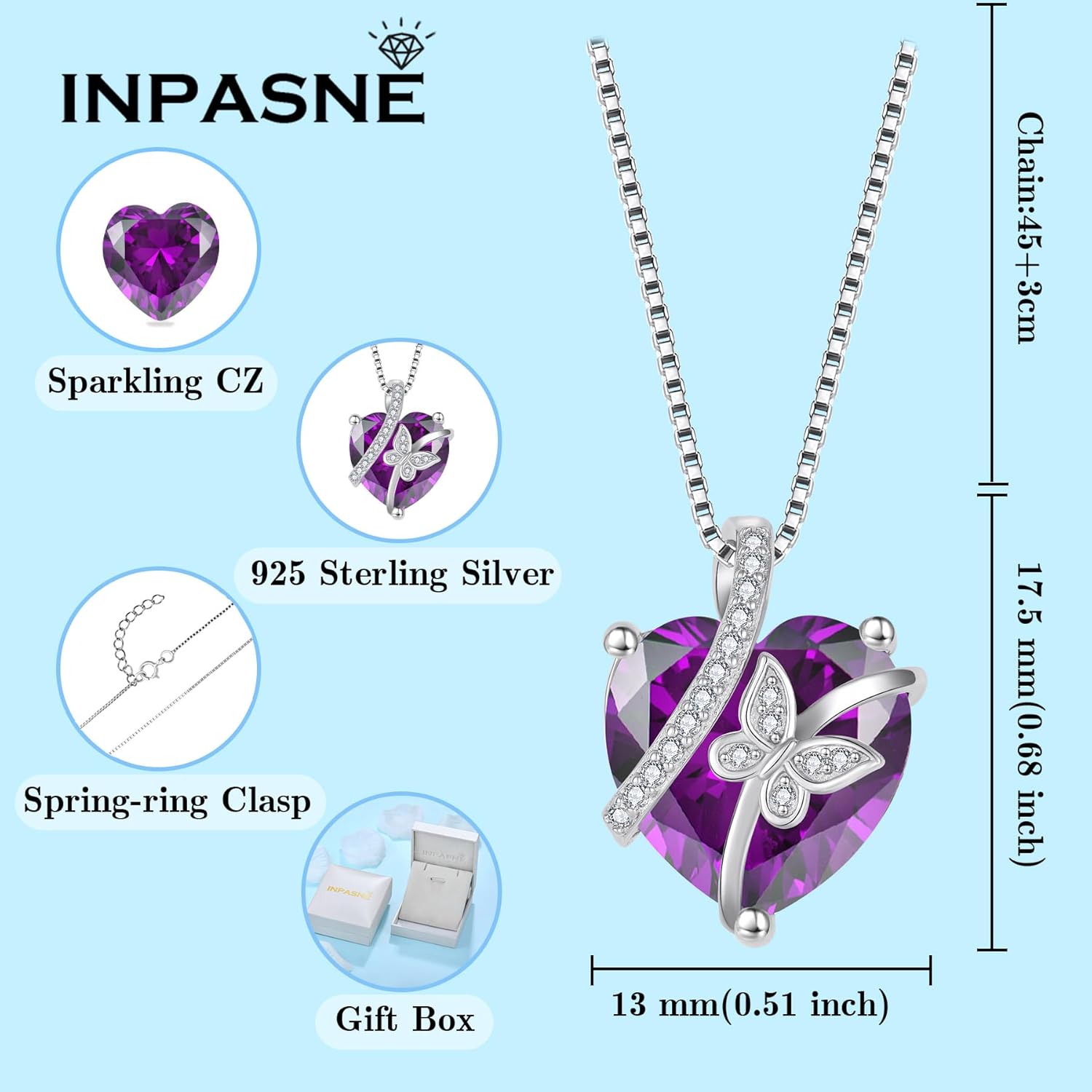Butterfly Necklace for Women 925 Sterling Silver Heart Birthstone Necklace Jewelry Gifts for Women Her Mom Wife Daughter