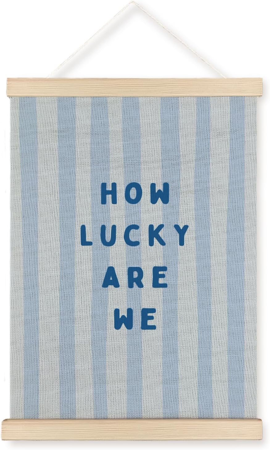 JOQUXI How Lucky Are We Wall Art Decor, Blue Room Decor, Trendy Light Blue Aesthetic Positive Inspirational Framed Artwork Poster Prints for Home Bedroom Apartment Dorm, 12x16 Inch
