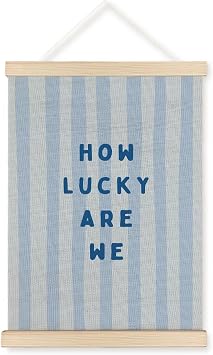 JOQUXI How Lucky Are We Wall Art Decor, Blue Room Decor, Trendy Light Blue Aesthetic Positive Inspirational Framed Artwork Poster Prints for Home Bedroom Apartment Dorm, 12x16 Inch