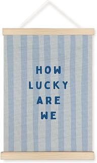 How Lucky Are We Wall Art Decor, Blue Room Decor, Trendy Light Blue Aesthetic Positive Inspirational Framed Artwork Poster Prints for Home Bedroom Apartment Dorm, 12x16 Inch